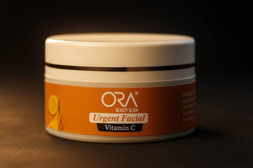 ORA Vitamin C Urgent Facial Cream jar with a bright orange label for instant glow and radiance.